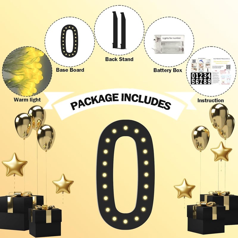 LOBOOM 4FT Light Up Numbers,Black Giant Marquee Number Big Mosaic Number 0,Pre-Cut Foam Board Set Can Be Used for Birthdays,Weddings,Baby Anniversaries - Image 3